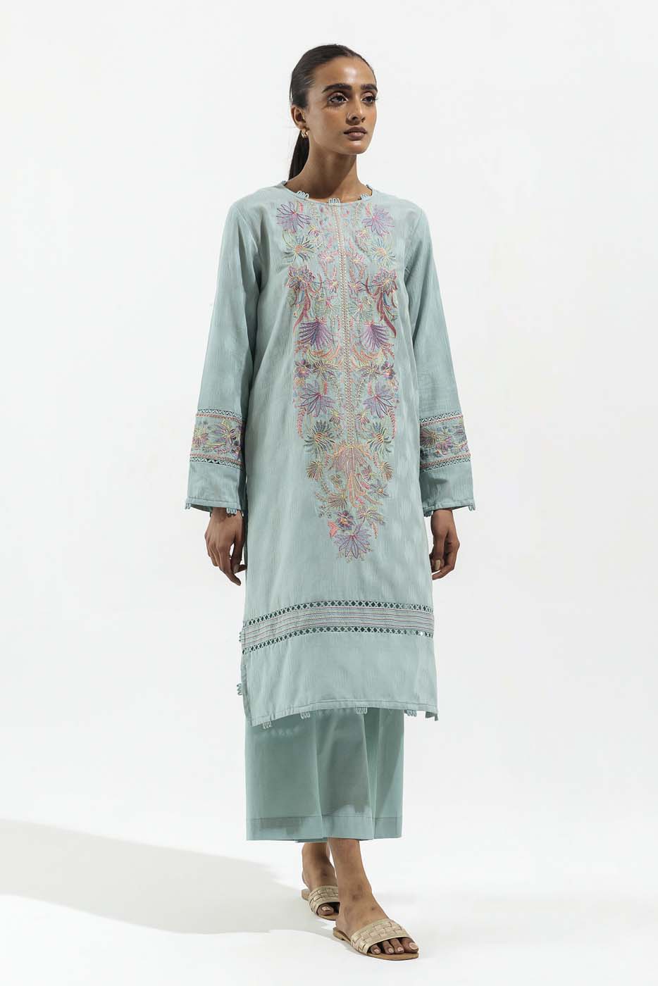 1 Piece - Embroiderd Jacquard Shirt - Blue Blush