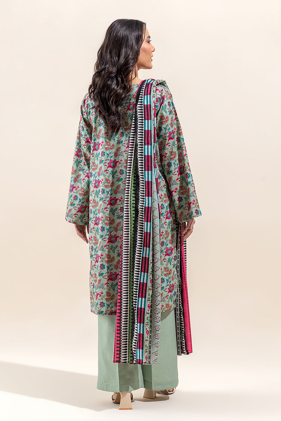 2 Piece Embroidered Lawn Suit-Pistachio Orchid(Unstitched)