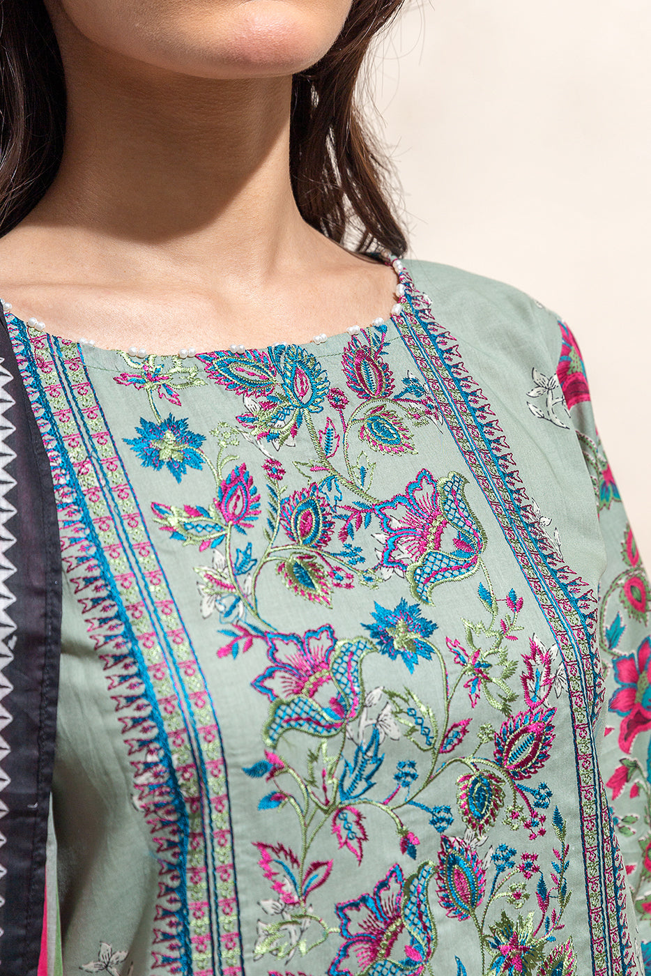 2 Piece Embroidered Lawn Suit-Pistachio Orchid(Unstitched)
