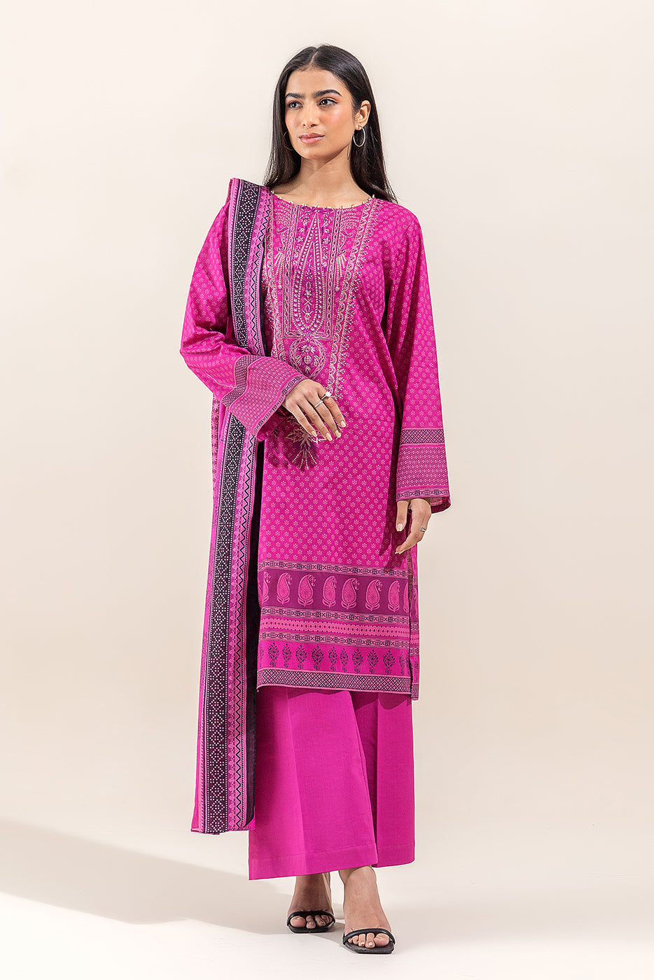 3 Piece Embroidered Lawn Suit-Raspberry Sorbet (Unstitched)