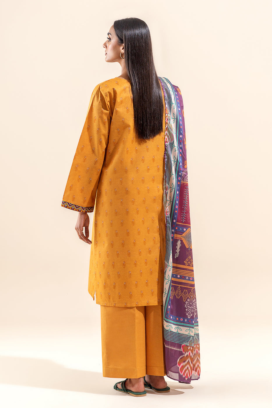 3 Piece Embroidered Lawn Suit-Saffron Glory (Unstitched)