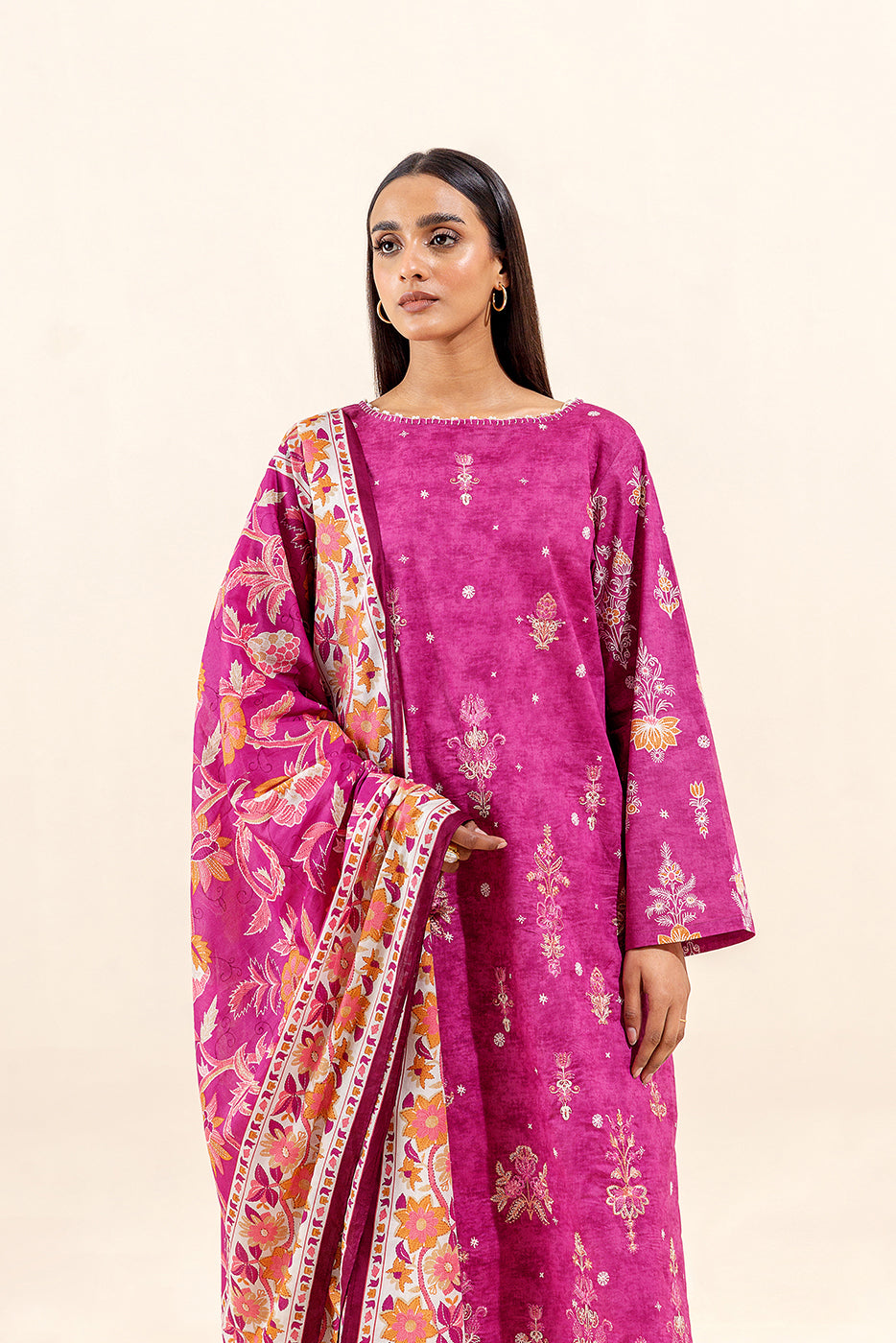 3 Piece Embroidered Lawn Suit-Fushia Dream (Unstitched)