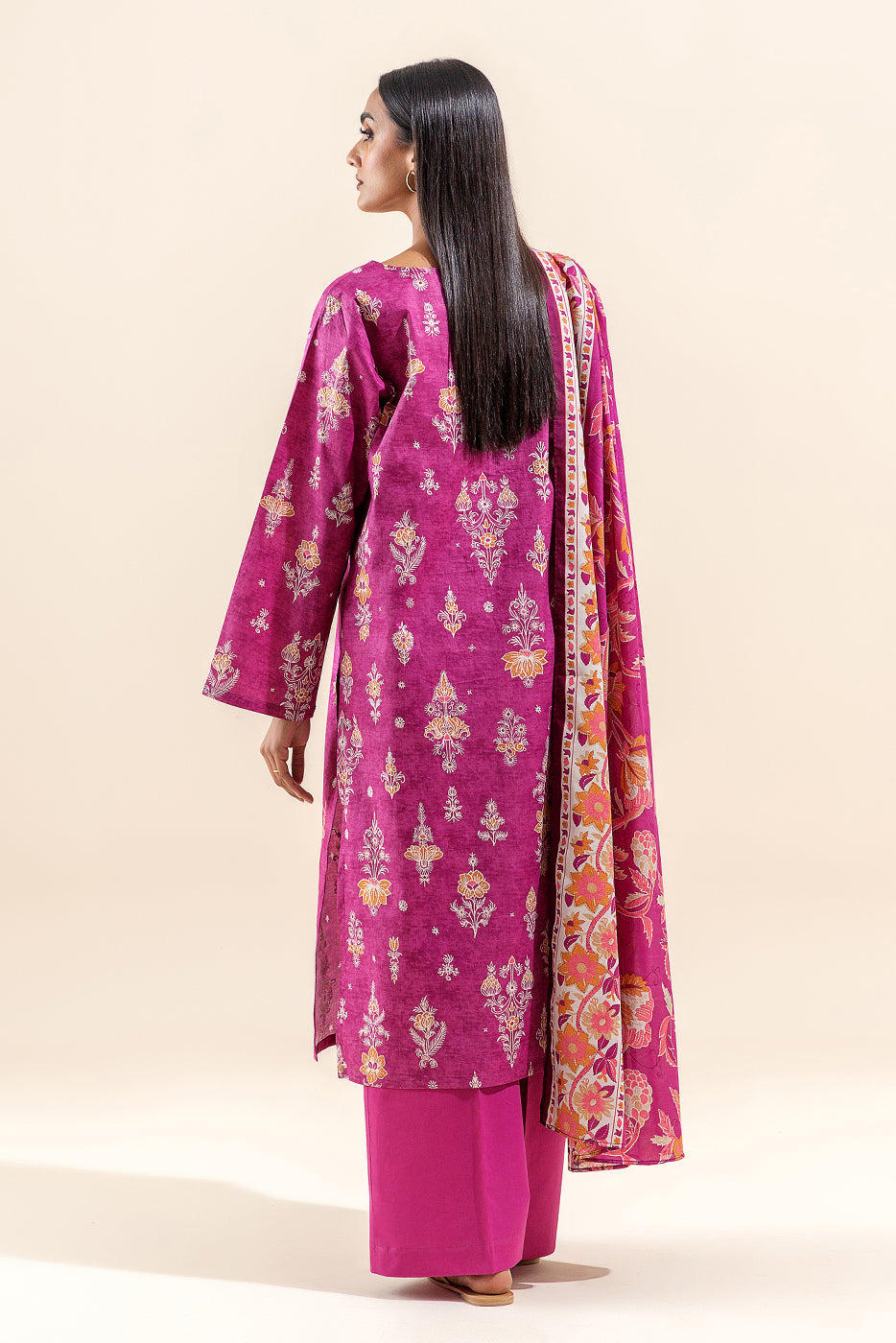 3 Piece Embroidered Lawn Suit-Fushia Dream (Unstitched)