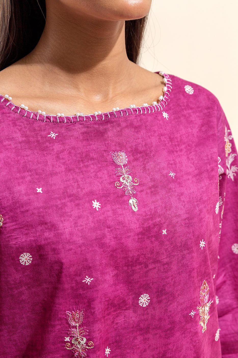 3 Piece Embroidered Lawn Suit-Fushia Dream (Unstitched)