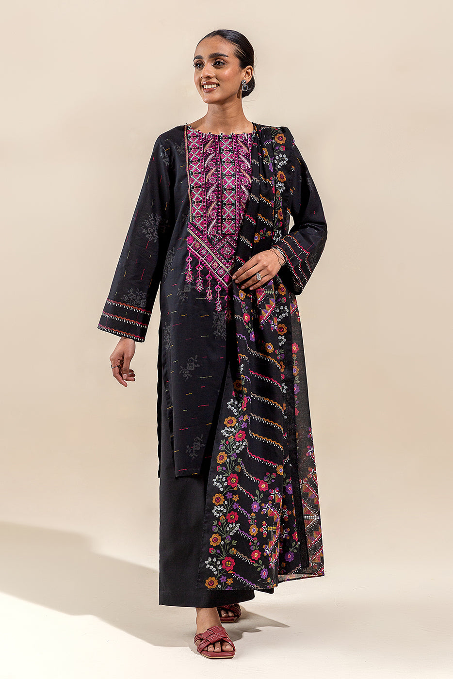 3 Piece Embroidered Lawn Suit-Black Breeze(Unstitched)