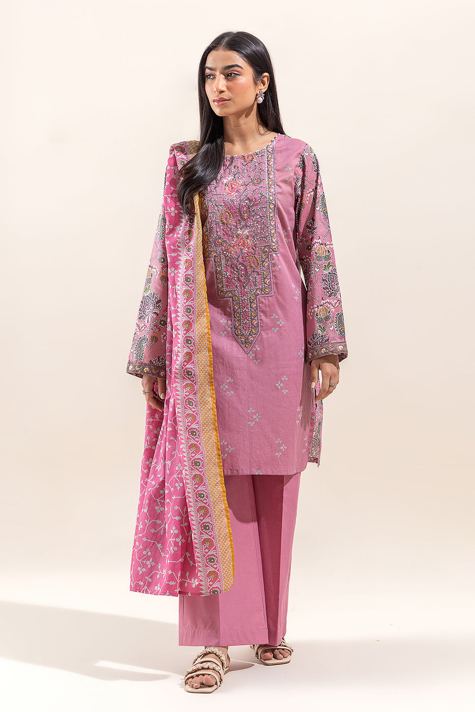 3 Piece Embroidered Lawn Suit-Blusg Crush (Unstitched)