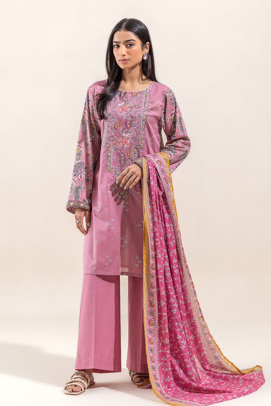3 Piece Embroidered Lawn Suit-Blusg Crush (Unstitched)
