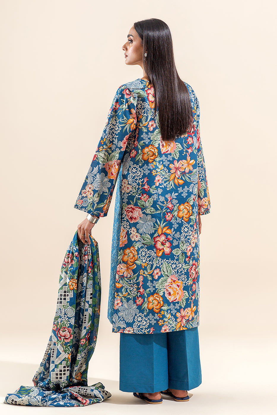 3 Piece Embroidered Lawn Suit-Cerulean Affair (Unstitched)