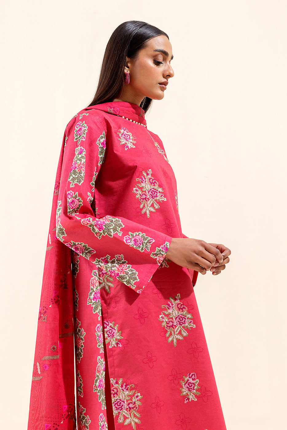3 Piece Embroidered Lawn Suit-Floraison Blaze (Unstitched)