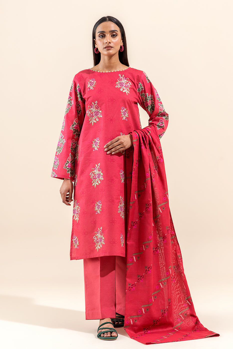 3 Piece Embroidered Lawn Suit-Floraison Blaze (Unstitched)