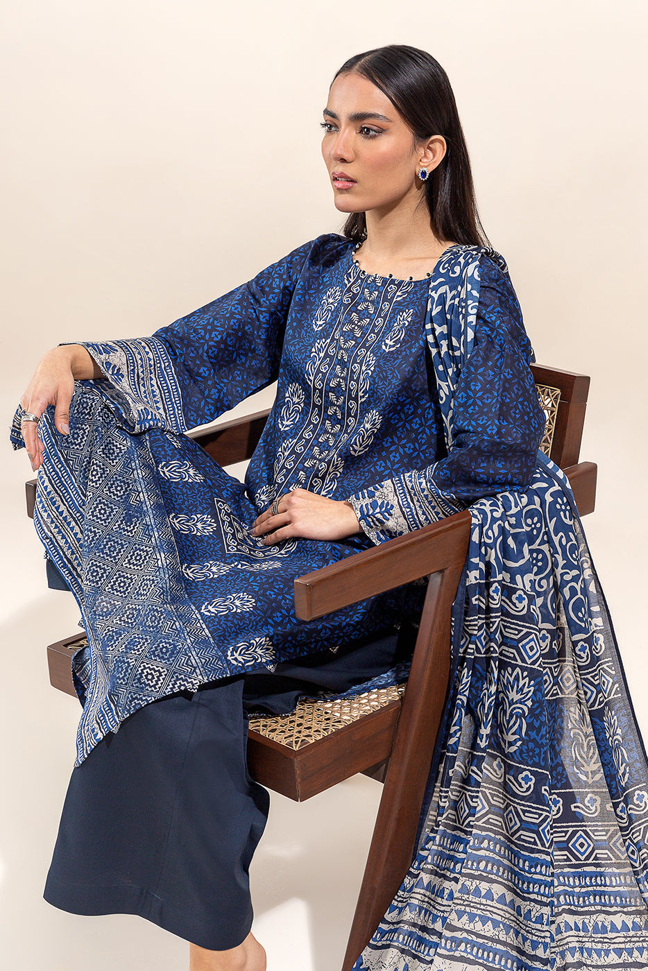 3 Piece Printed Lawn Suit-Azure Glow(Unstitched)