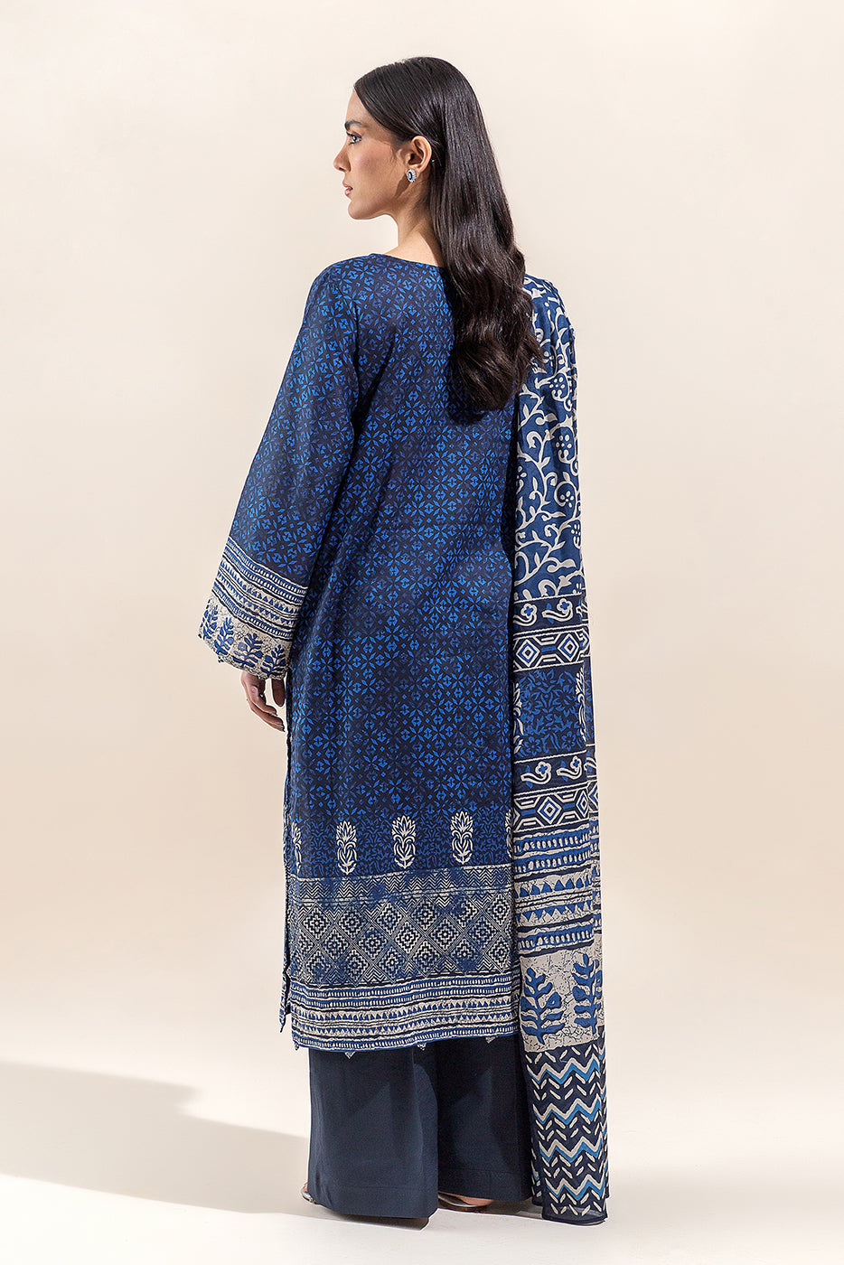 3 Piece Printed Lawn Suit-Azure Glow(Unstitched)