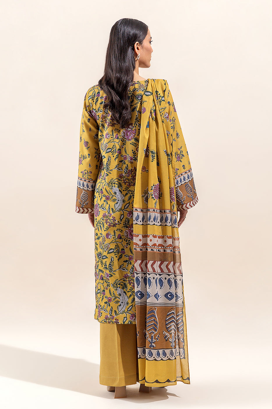 3 Piece Printed Lawn Suit-Golden Palm(Unstitched)