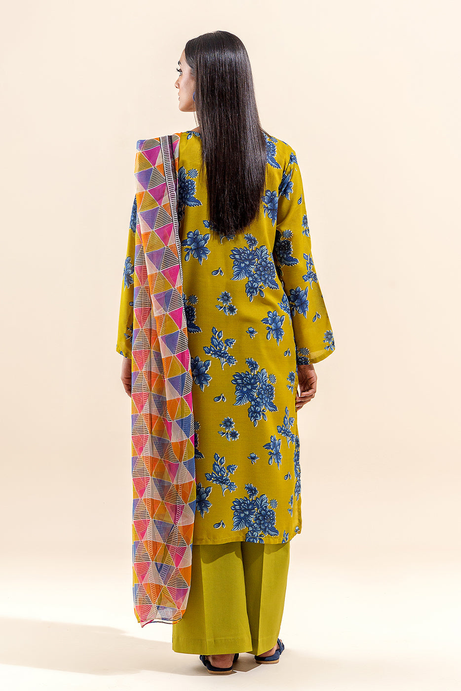 3 Piece Printed Lawn Suit-Lime Azure (Unstitched)