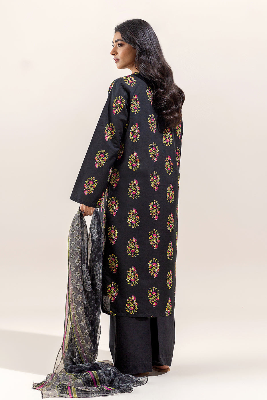 3 Piece Printed Lawn Suit-Charcoal Hues (Unstitched)