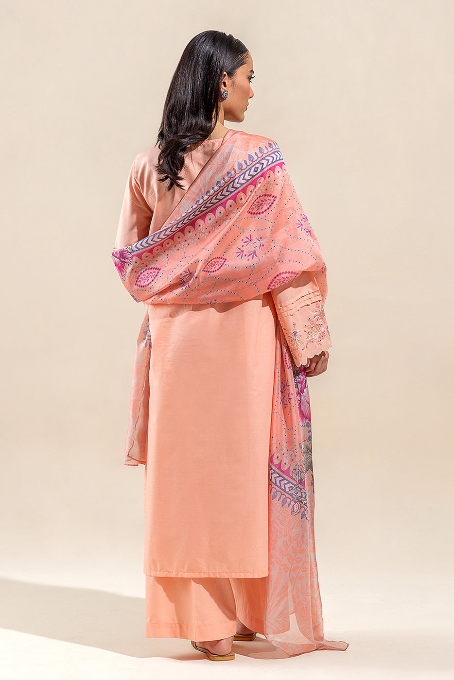 3 Piece Embroidered Lawn Suit-Cantaloupe Musk (Unstitched)