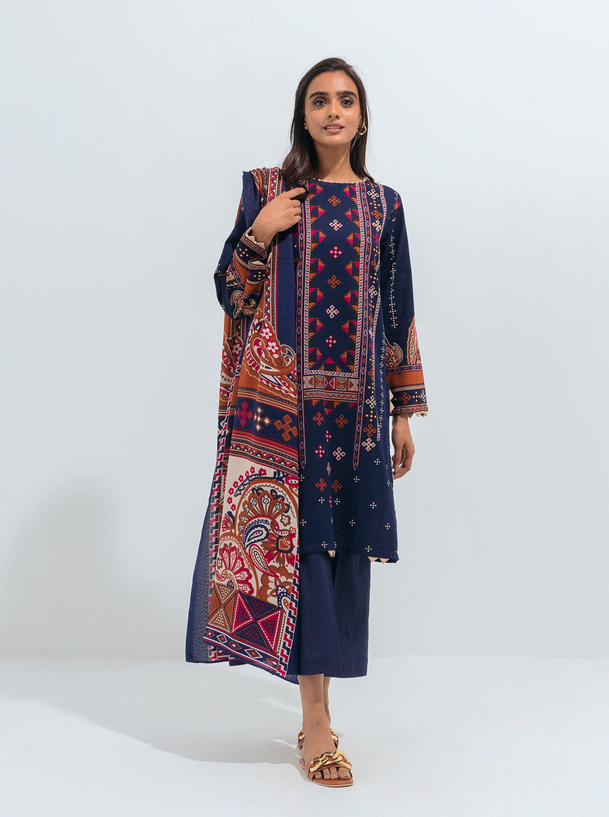 Blue Obsession-Printed With Shawl-3P