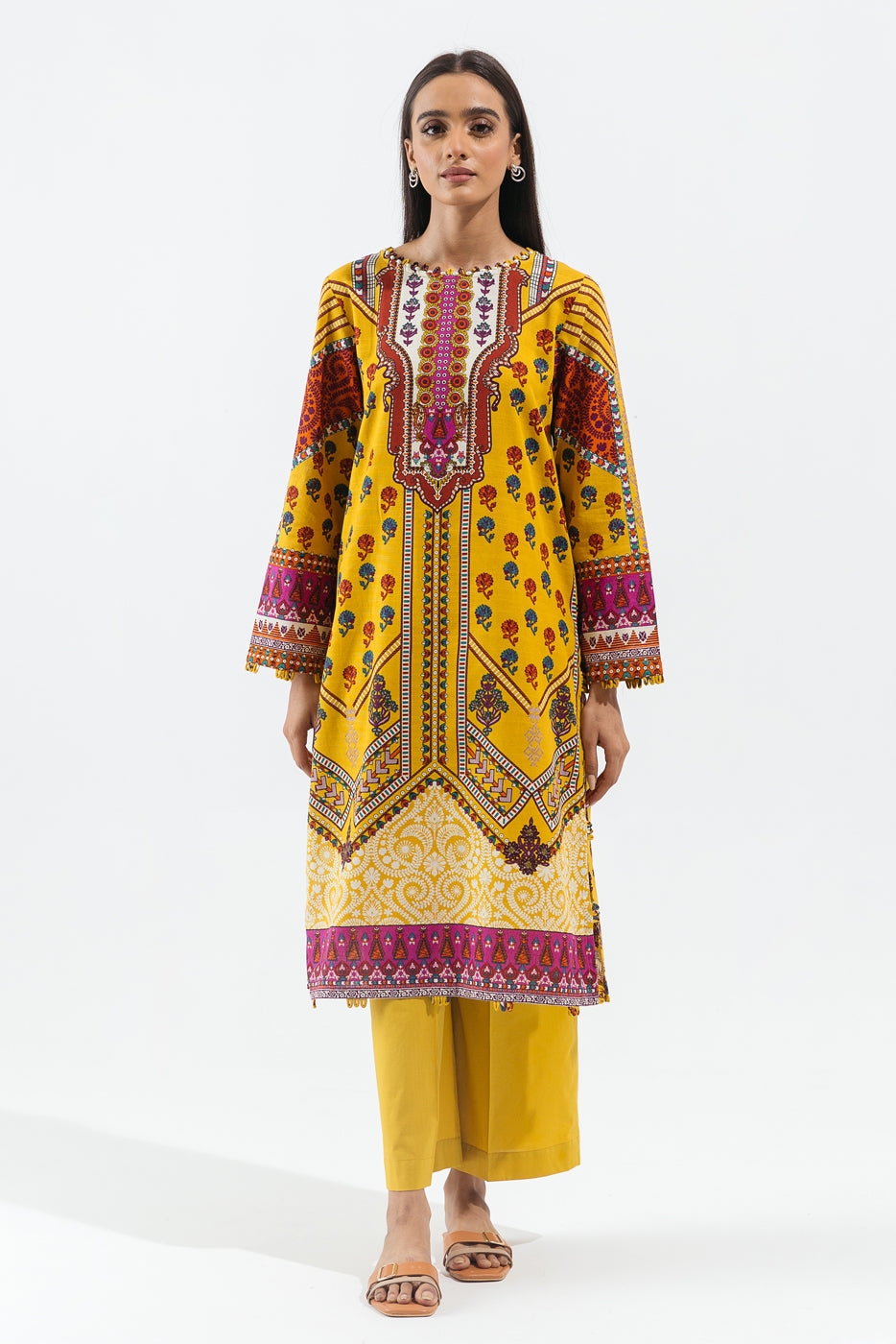 2 Piece - Printed Khaddar Suit - Ceylon Yellow (Unstitched)