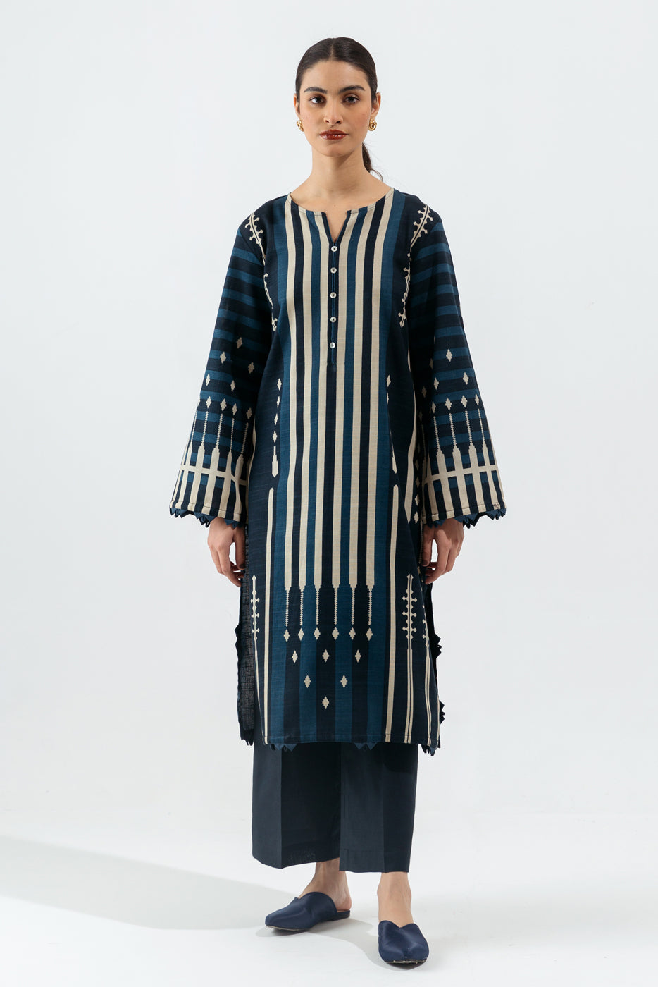 2 Piece - Printed Khaddar Suit - Nostalgia Evening (Unstitched)