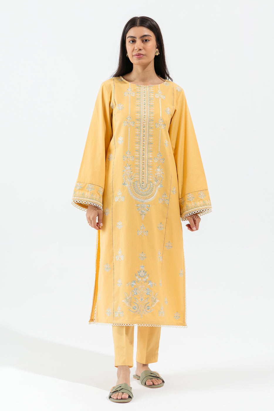 2 Piece - Embroidered Khaddar Suit - Chalky Yellow