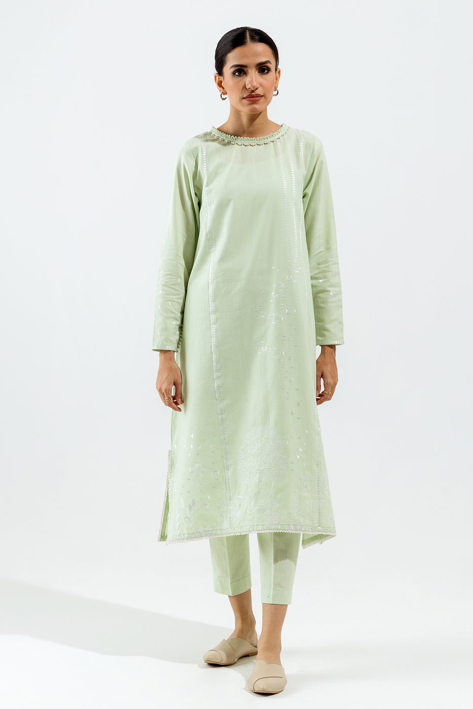 2 Piece - Embroidered Khaddar Suit - Hint Of Mint