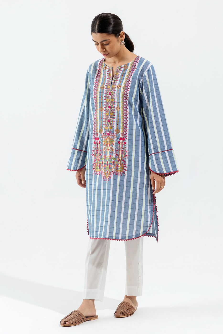 1 Piece - Embroidered Yarn Dyed Shirt - Twilight Blue