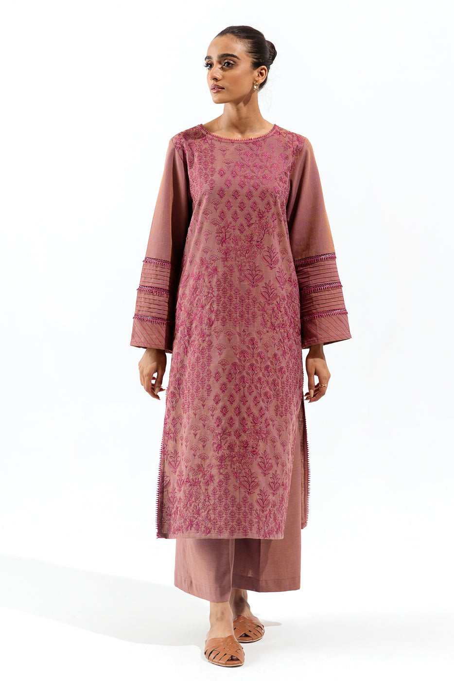 2 Piece - Embroidered Khaddar Suit - Opal Blush