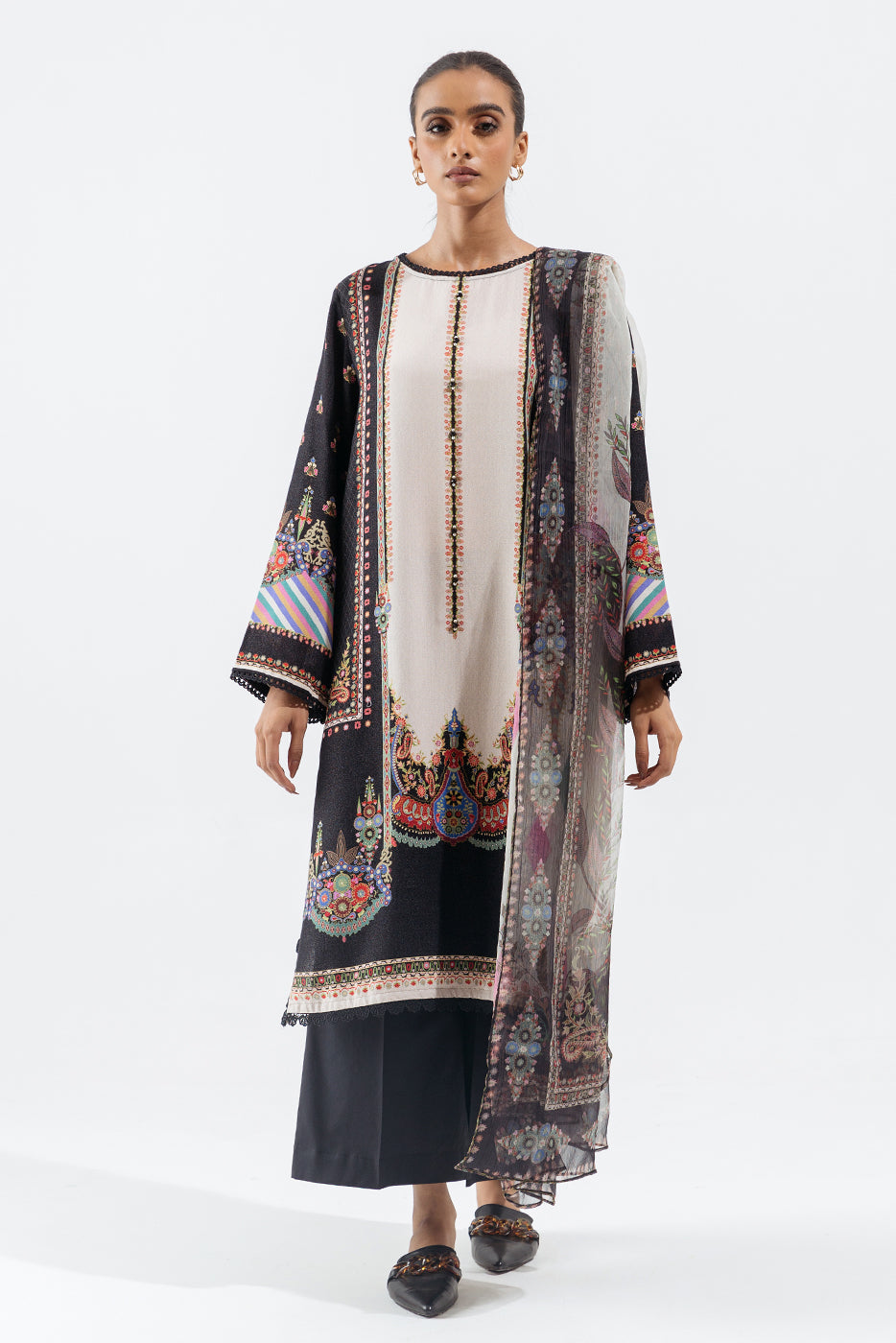 3 Piece - Printed Karandi Suit - Mythic Noir (Unstitched)