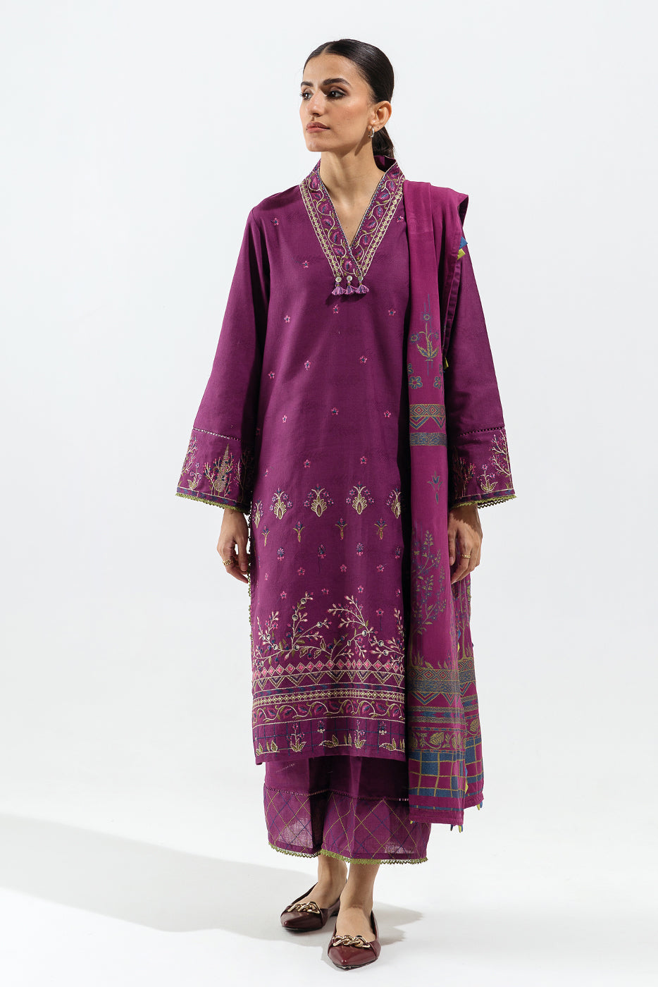 3 Piece - Embroidered Jacquard Suit - Nostalgia Orchid