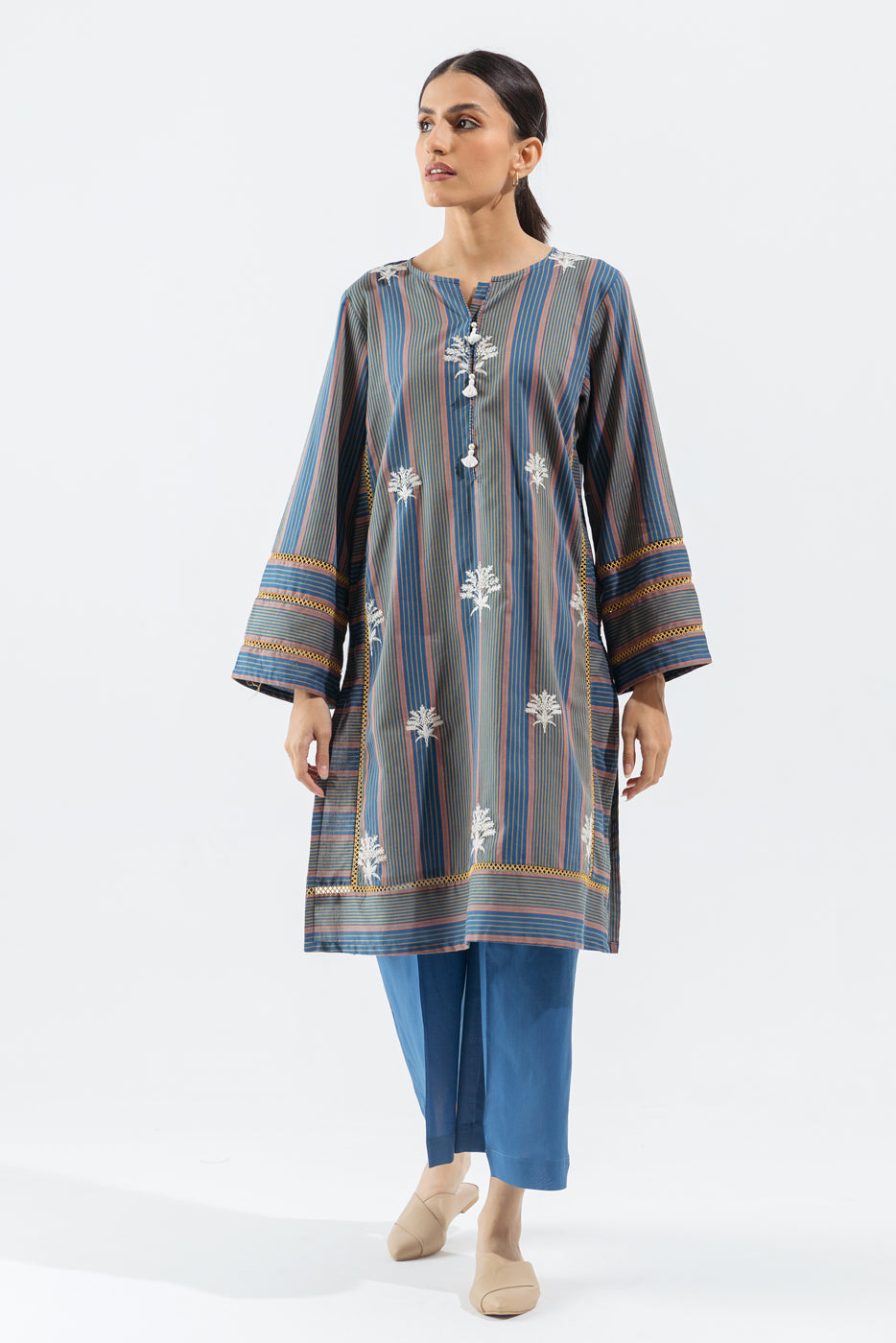 1 Piece - Embroidered Yarn Dyed Shirt - Indigo Haze