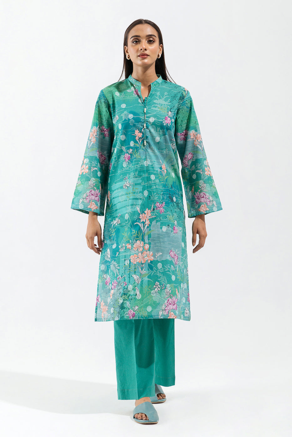 1 PIECE - PRINTED CAMBRIC SHIRT - AZURE GALORE (UNSTITCHED)