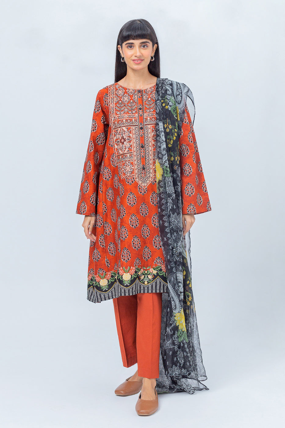 3 Piece - Embroidered Cambric Suit - Nomadic Impression (Unstitched)