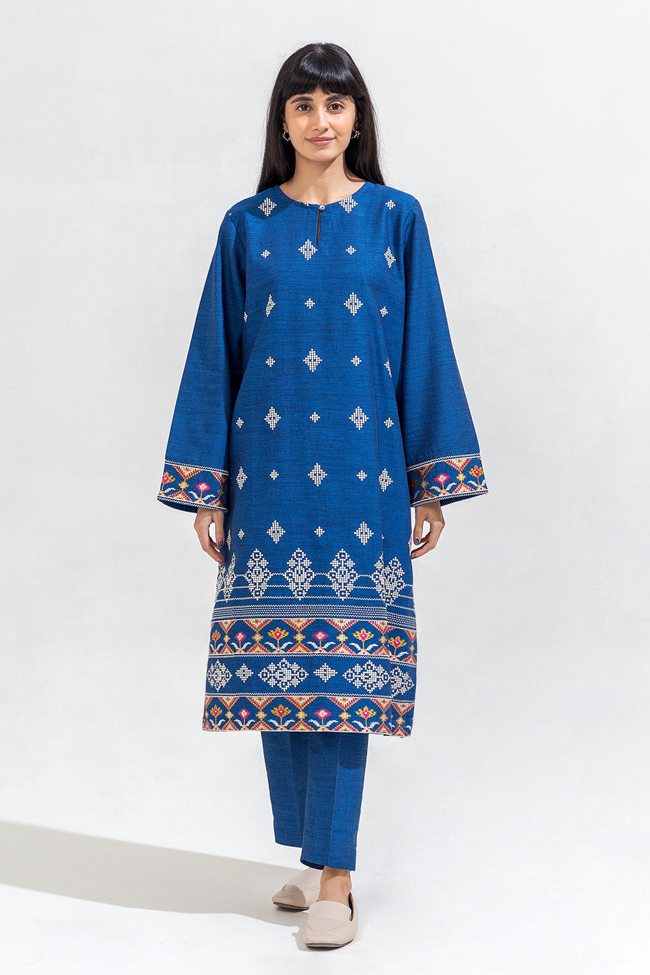 2 Piece Embroidered Chambray Suit (Pret)