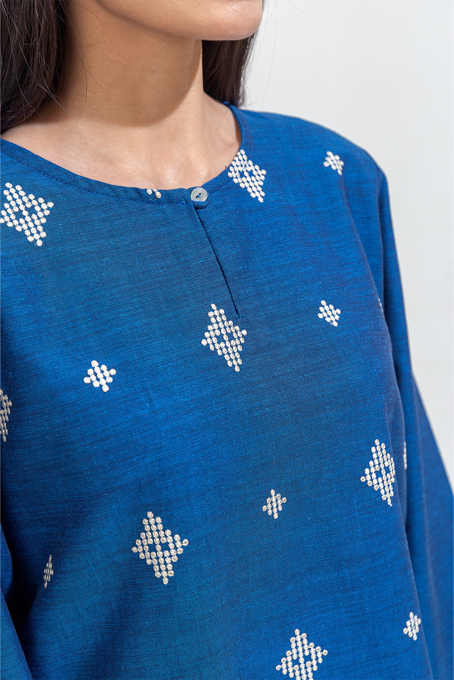 2 Piece Embroidered Chambray Suit (Pret)