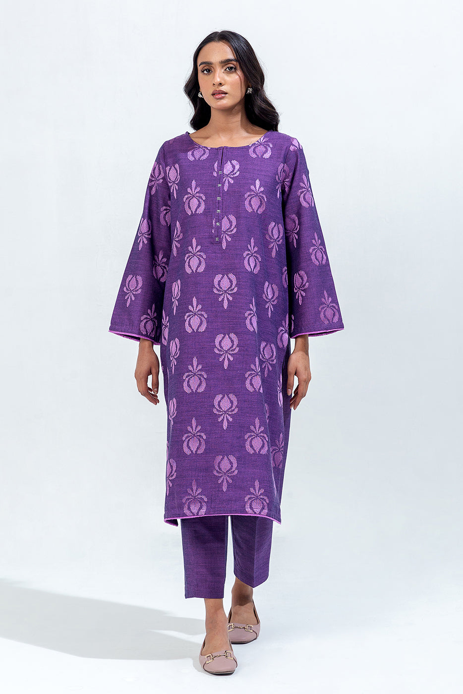 2 Piece Embroidered Chambray Suit (Pret)