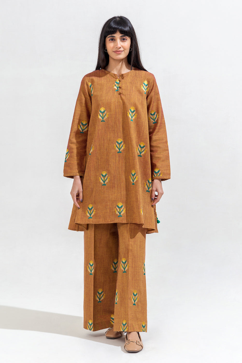 2 Piece Embroidered Chambray Suit (Pret)