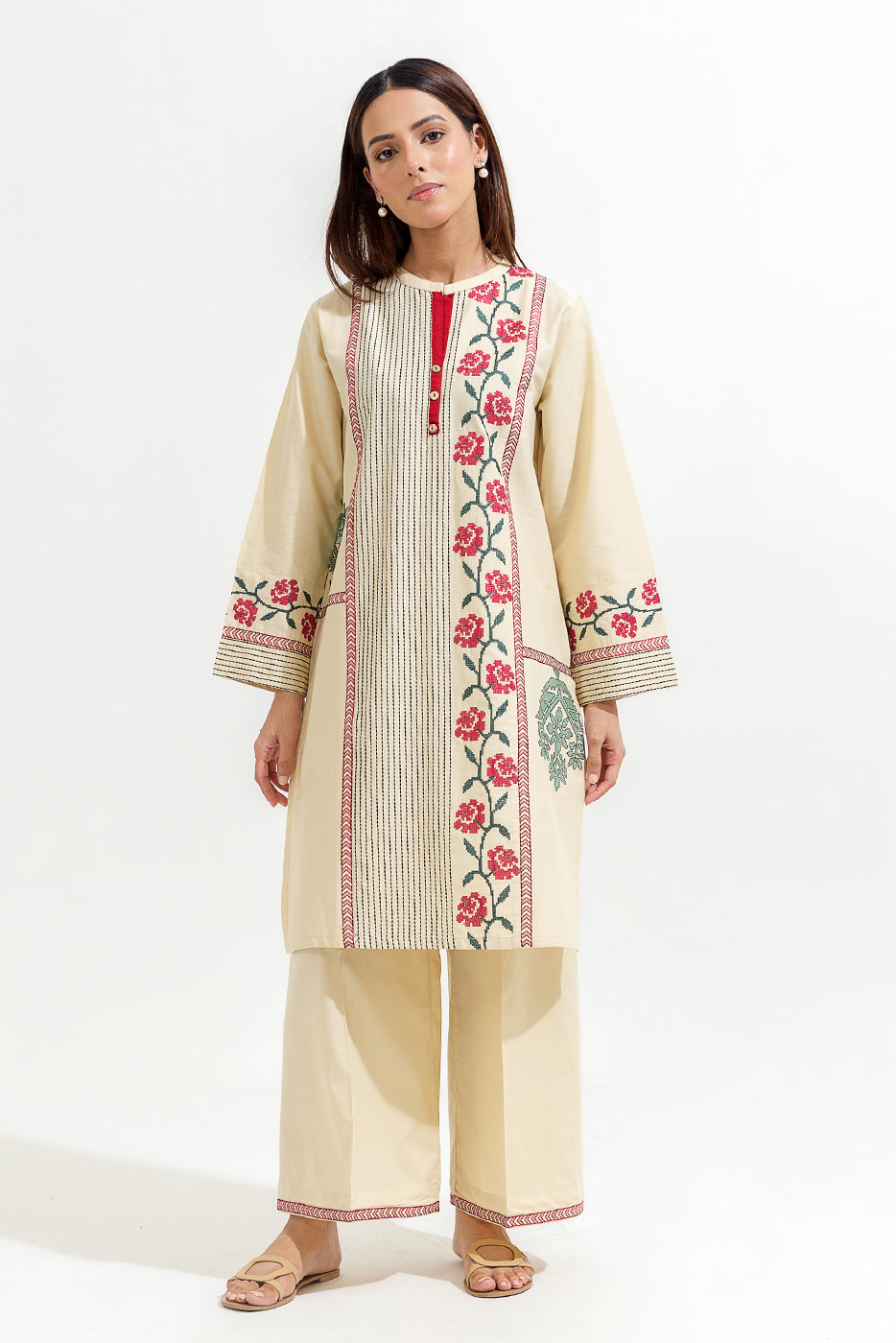 2 Piece Embroidered Cambric Suit (Pret)