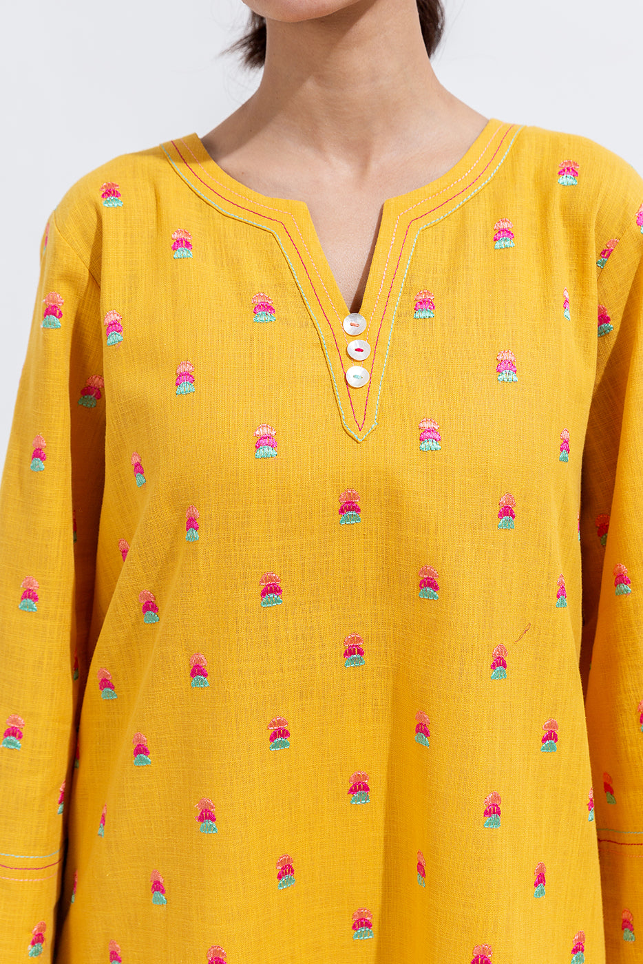 Embroidered Two Way Slub Shirt (Pret)