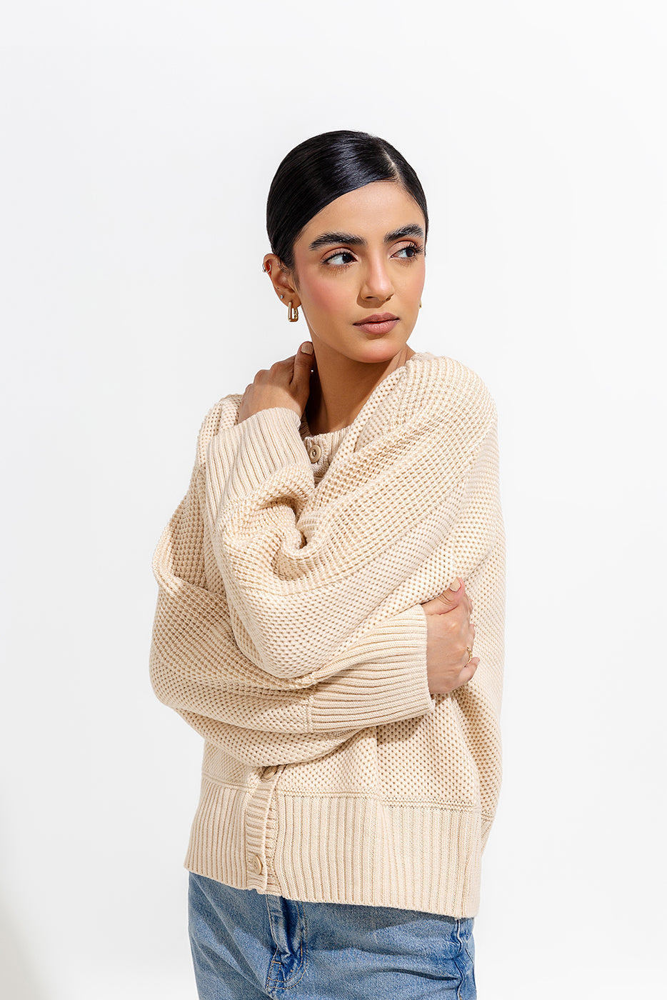 Knitted Crew Neck Cardigan