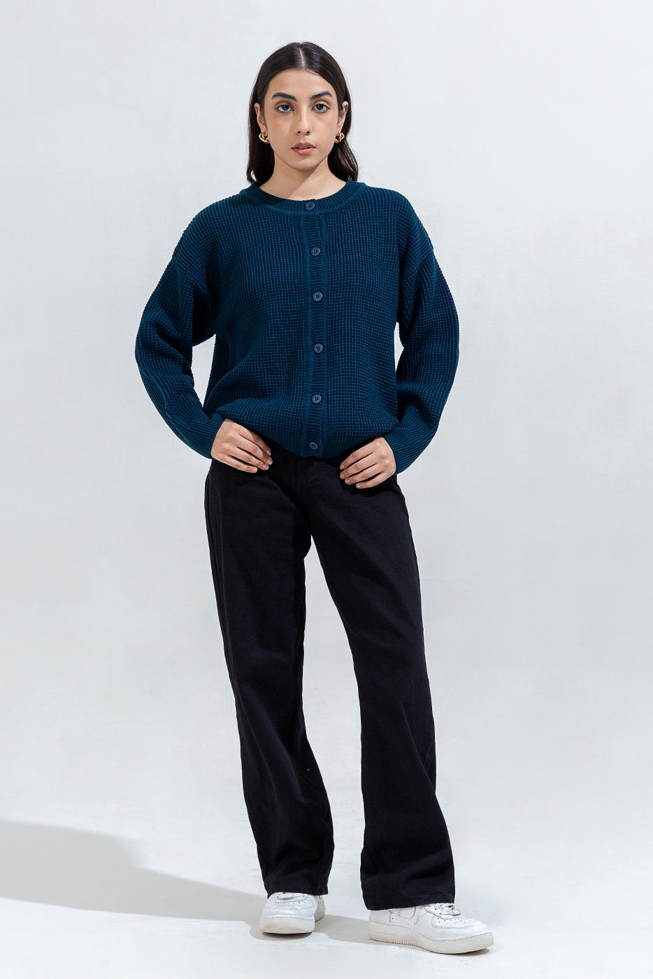 Knitted Crew Neck Cardigan
