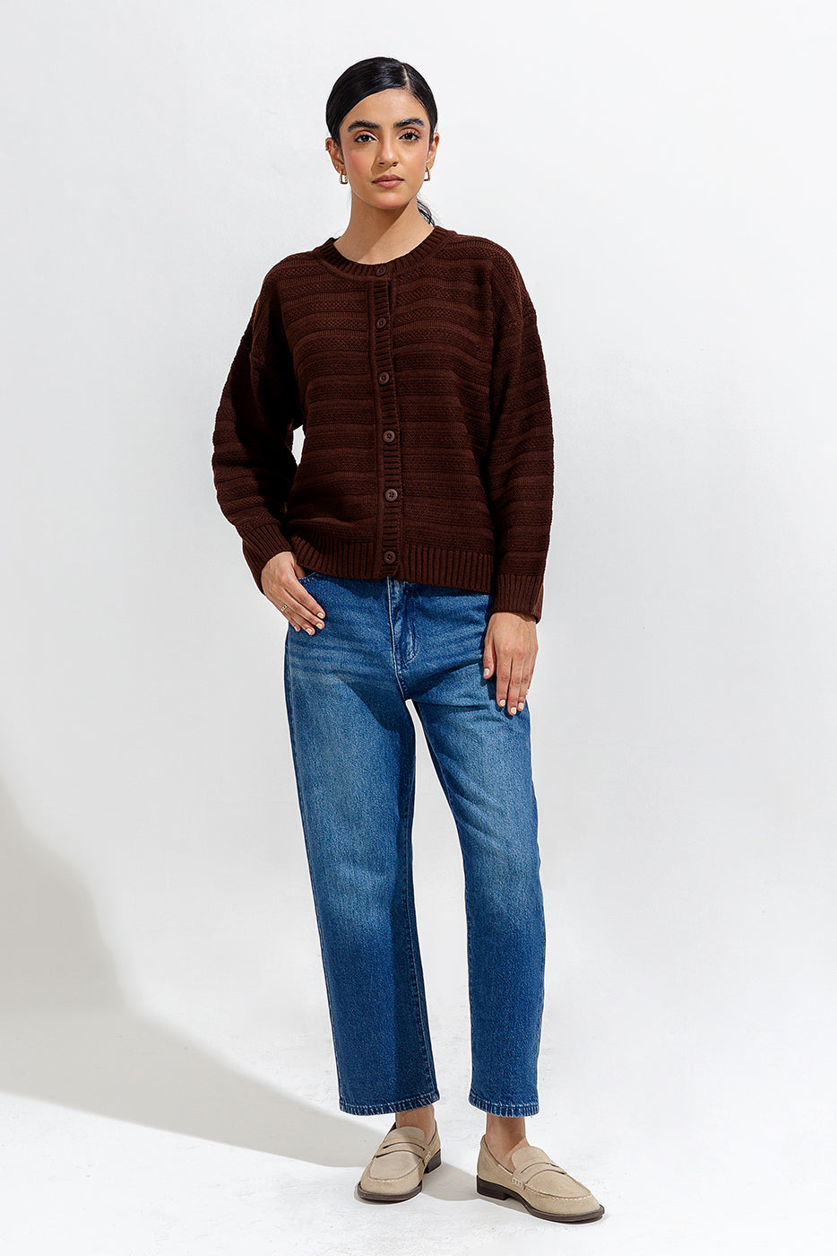 Knitted Crew Neck Cardigan