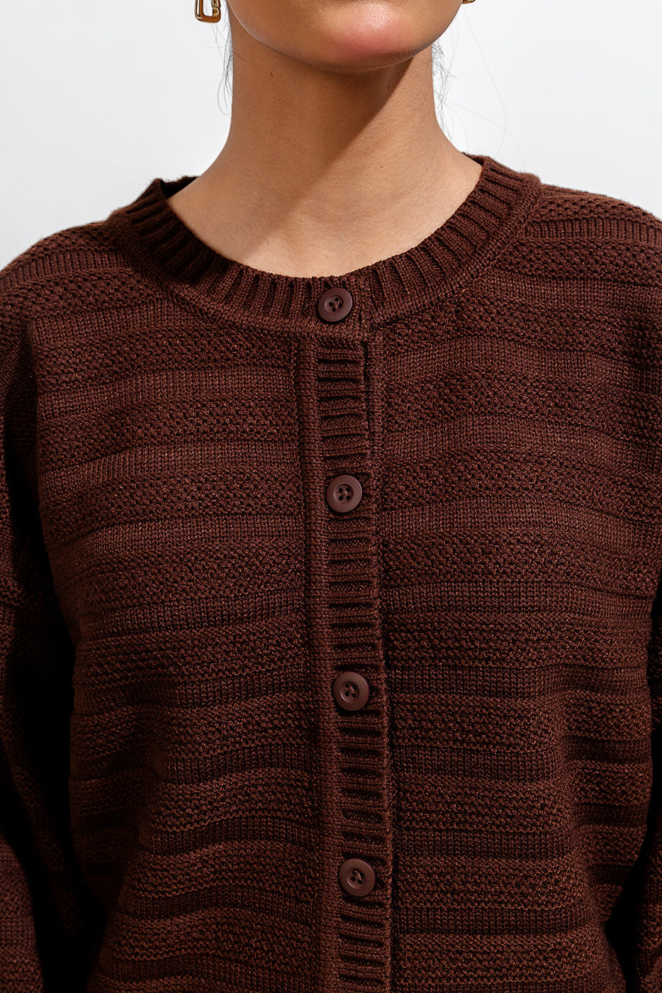 Knitted Crew Neck Cardigan