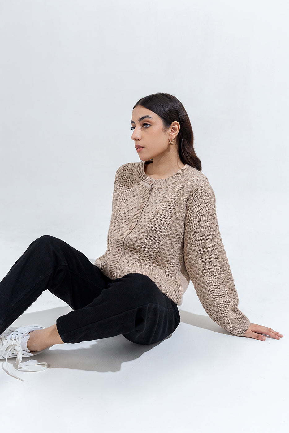 Knitted Crew Neck Cardigan