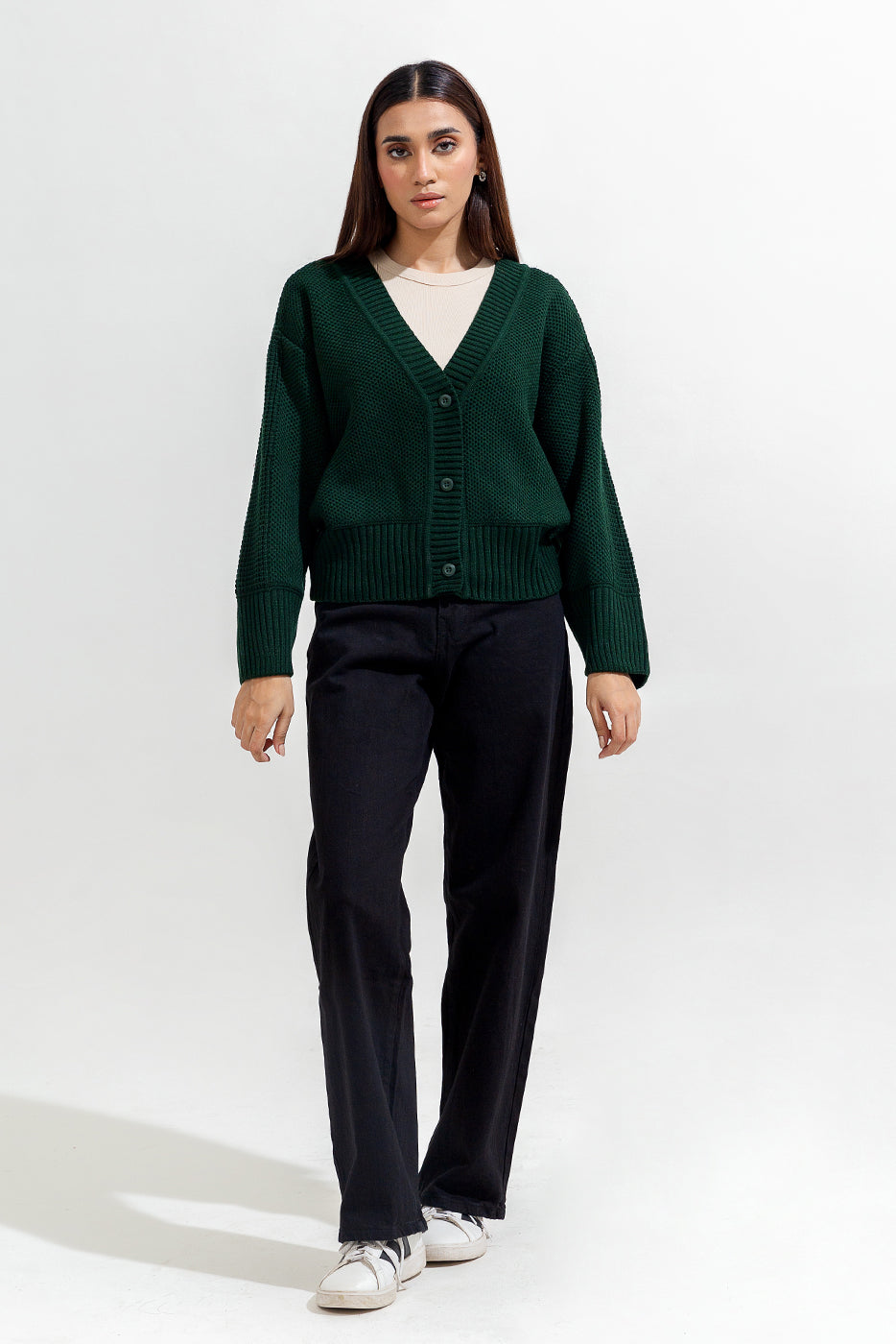 Knitted Crew Neck Cardigan