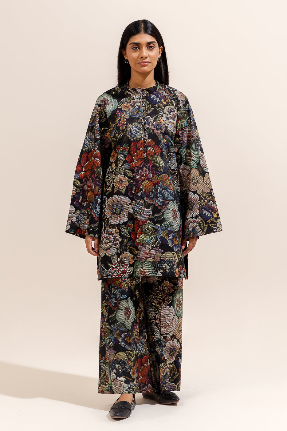2 Piece Printed Linen Suit-Floral Weave (Unstitched)