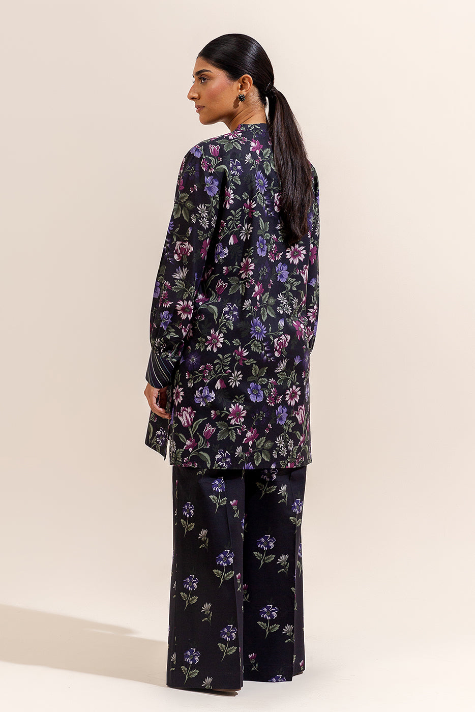 2 Piece Printed Linen Suit-Pitch Bloom (Unstitched)