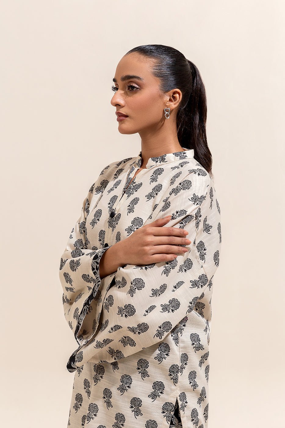 2 Piece Printed Khaddar Suit-Roseate Buff (Unstitched)