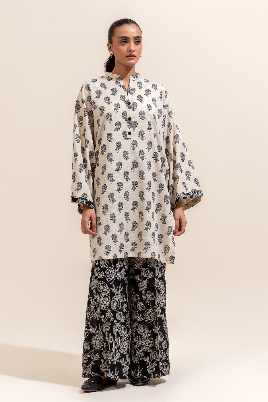 2 Piece Printed Khaddar Suit-Roseate Buff (Unstitched)