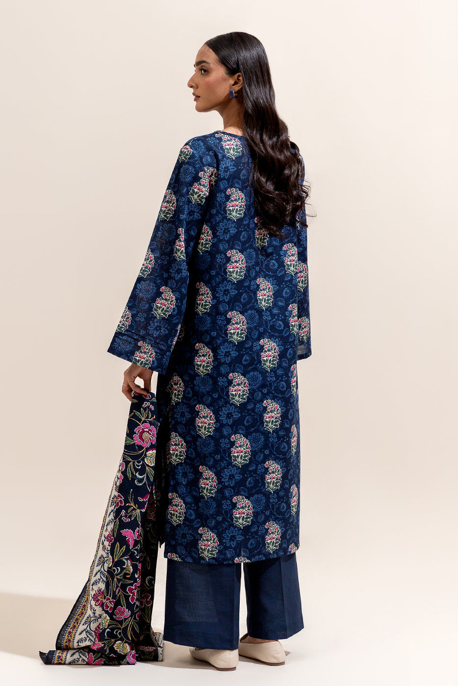 2 Piece Printed Khaddar Suit-Navy Tint (Unstitched)
