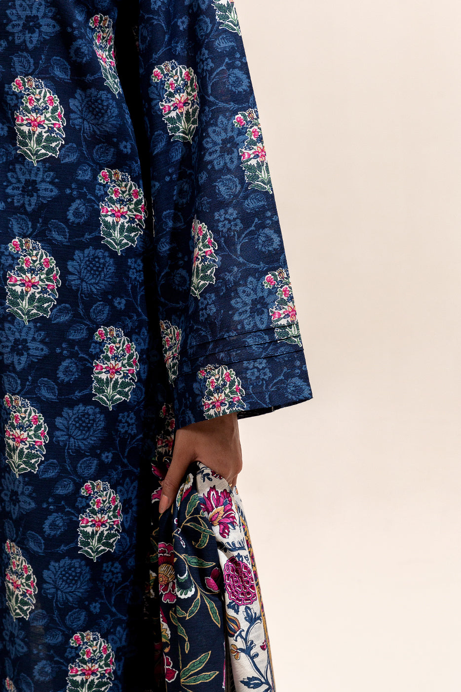 2 Piece Printed Khaddar Suit-Navy Tint (Unstitched)